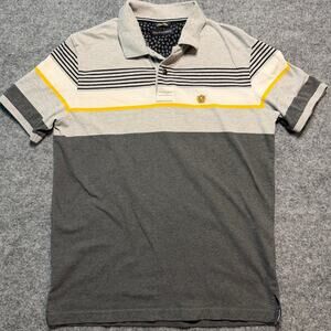 Fahrenheit Men’s Fitted Polo Shirt Gray Yellow Striped Colorblock Size Small